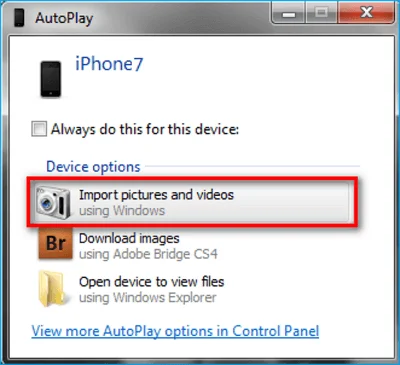نسخ الصور للكمبيوتر باستخدام AutoPlay